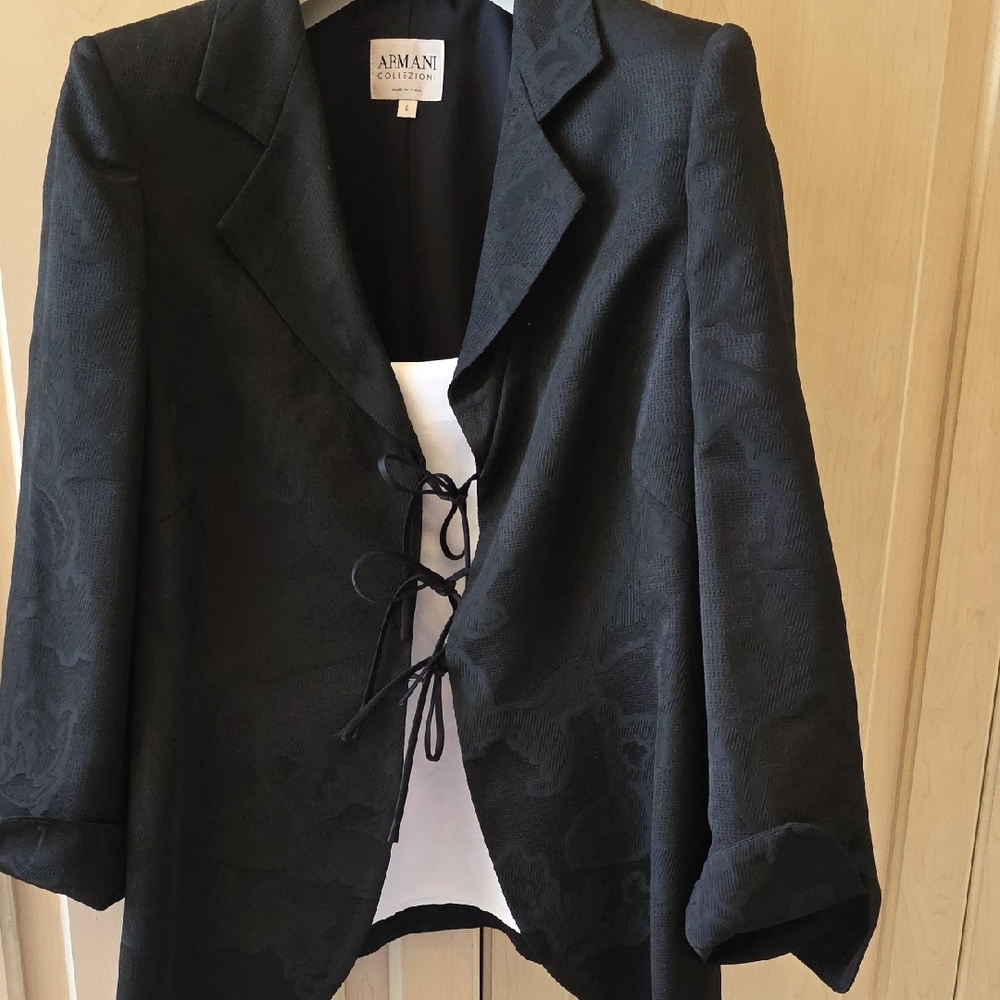 Armani Collezioni Black Tie-Front Blazer - Picture 2 of 9